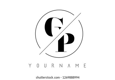 GP Letter Logo with Cutted and Intersected Design and Round Frame Vector Illustration