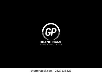 Diseño del logotipo de la letra del GP. círculo, triángulo, hexágono, estilo plano y simple con el logotipo blanco de la letra de la variación del color fijado en una mesa de trabajo. GP minimalista
