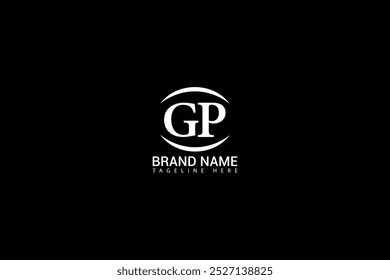 Diseño del logotipo de la letra del GP. círculo, triángulo, hexágono, estilo plano y simple con el logotipo blanco de la letra de la variación del color fijado en una mesa de trabajo. GP minimalista