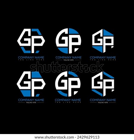 GP letter logo set design.GP monogram polygonal and circle shape vector. GP unique design.
