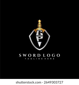 GP carta monograma de luxo para escudo e espada estilo imagem