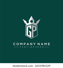 GP letter monogram initial logo for shield and crown design