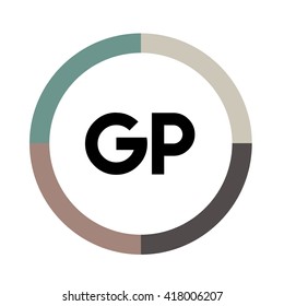 GP letters, four colors in abstract background logo, design identity in circle, alphabet letter