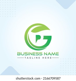 Gp ,Pg Gpo , Pgo Leaf Green Business Logo in Modern Creative Minimal Style Lettering Vector Typographic Design