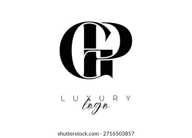 Logotipo de tipografia de monograma de letra serifa GP para identidade de marca premium elegante