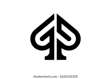 GP Spade Monograma Design de logotipo, monograma, ícone, símbolo. Um logotipo de marca de letra GP arrojado em forma de uma pá perfeita para marcas de jogos, cassinos ou tecnologia que buscam uma identidade visual elegante, nítida e moderna.