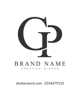 GP trendy logotype template. Initial letter g and p classic font style. Creative logo for company name or identity. Vector illustration.