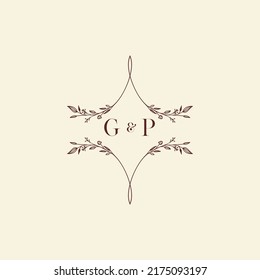 Cartas iniciales del logo de la boda GP en un diseño profesional de alta calidad que se imprimirán en cualquier medio impreso