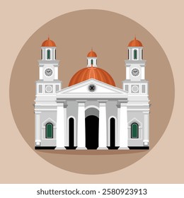 GPIB Immanuel Church in Semarang, Central Java, Indonesian Historical Landmark Building Vector