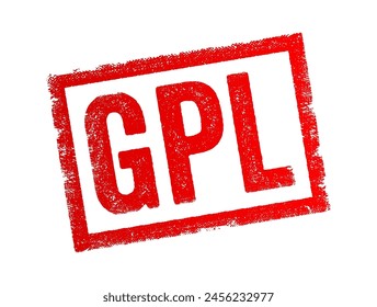 GPL stands for General Public License, it's a widely used free software license that ensures that software users have the freedom to use the software, text concept stamp