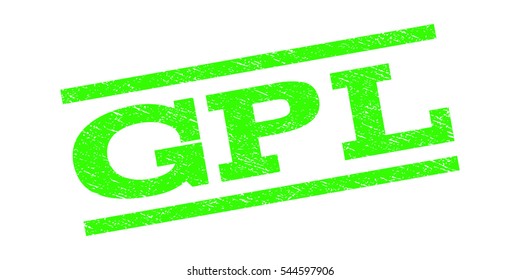 GPL watermark stamp. Text tag between parallel lines with grunge design style. Rubber seal stamp with dirty texture. Vector light green color ink imprint on a white background.