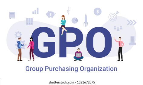 gpo group purchasing organization concept with big word or text and team people with modern flat style - vector