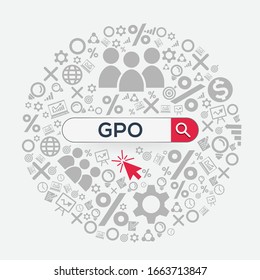 GPO mean (group purchasing organization) Word written in search bar ,Vector illustration.