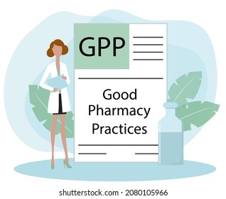 GPP - Acrónimo de Buenas Prácticas Farmacéuticas. fondo de concepto de negocio. concepto de ilustración vectorial con palabras clave e iconos. ilustración con iconos para banner web, volante, página de inicio