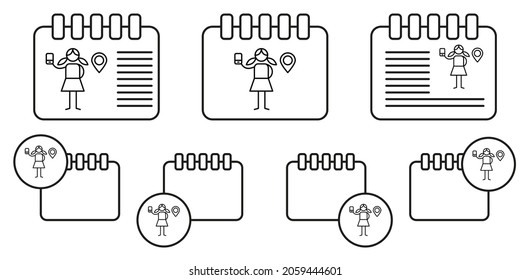 Gps, Abenteuer-Vektorsymbol in Kalendersatz-Illustration für i und ux, Website oder mobile Anwendungen