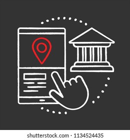 GPS app chalk concept icon. Setting drop off location. Choosing finish destination point idea. Carpooling service. Vector isolated chalkboard illustration