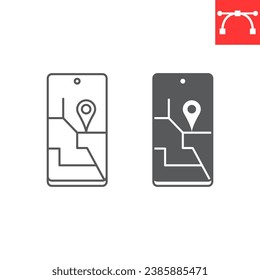 Gps app line and glyph icon, navigation and smartphone, tracking app vector icon, vector graphics, editable stroke outline sign, eps 10.