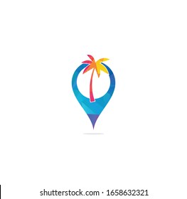 GPS beach sign vector logo design. GPS and palm tree icon. Navigation vector logo. Navigation vector icon.	