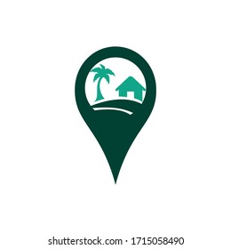 GPS beach sign vector logo design. GPS and beach resort icon logo design.