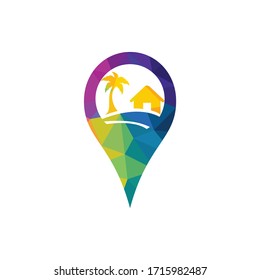 GPS beach sign vector logo design. GPS and beach resort icon logo design.