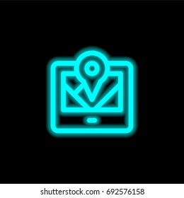Gps blue glowing neon ui ux icon. Glowing sign logo vector