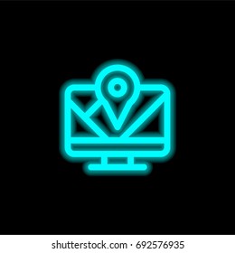 Gps blue glowing neon ui ux icon. Glowing sign logo vector