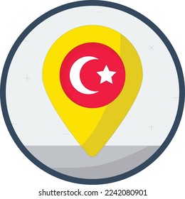 GPS Bubble Inside national flag concept, Map Pointer or Direction vector color icon design, Republic of Turkiye symbol, Turkey culture sign, Turkish traditions Elements stock illustration 