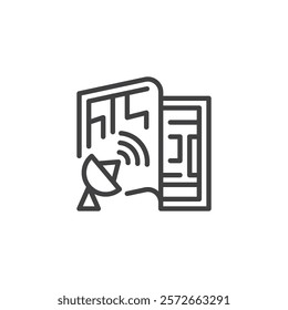 GPS Calibration line icon. linear style sign for mobile concept and web design. A satellite and a map outline vector icon. Symbol, logo illustration. Vector graphics