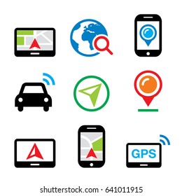 GPS, car navigation, travel vector icons set  
 