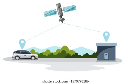 gps car tracking technology system from satellite vector illustration