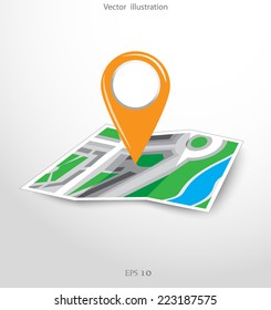 GPS city map with pointers. Vector illustration. 