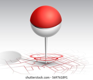 GPS.red color pin dropping at location on map.vector illustration