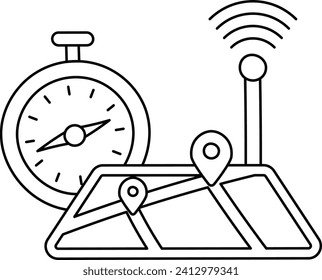 GPS Compass and Navigation Antenna Concept, Mountaineers Outdoor Basics Vector Design, Wandering and Leisure Symbol, Touring and Pleasure Sign, Odyssey and Escapade Stock illustration