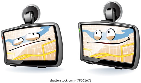 GPS device. The series of the cute electronic characters in vector.
