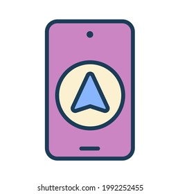 Dirección GPS icono aislado con estilo de línea rellenado