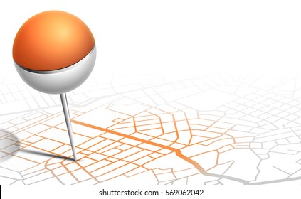 GPS. Drop a pin in map orange color on white background. vector illustration