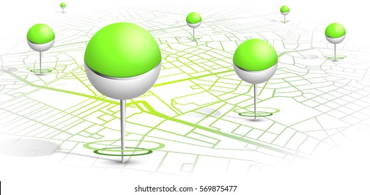 GPS.pin dropping green color in map on white background.long shot. vector illustration