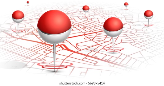 GPS.pin dropping red color in map on white background.long shot. vector illustration
