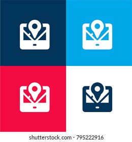 Gps four color material and minimal icon logo set in red and blue