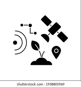 GPS geofencing glyph icon. Creating virtual farm fields map devices. Using satellites for observation of plants. Smart farming concept.Filled flat sign. Isolated silhouette vector illustration