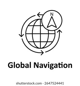 GPS Global Navigation Icon, International Map Tracker, Compass Navigation Symbol, Worldwide Positioning, Earth Map Navigation, Global Wayfinding Vector