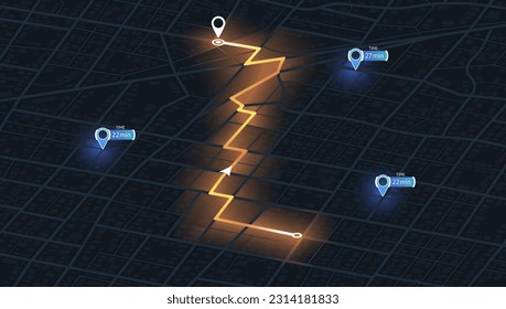 Gps, graphic tourist map of territory. Smartphone map application. App search map navigation. Fragments of town. Futuristic route dashboard gps map tracking. Vector illustration,