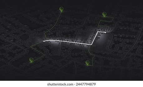 Gps, mapa turístico gráfico del territorio. Búsqueda de navegación de mapas. Fragmentos de la ciudad. Seguimiento de mapa de gps de tablero de ruta futurista. Ilustración vectorial,