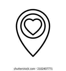 Gps with heart. Outline icon