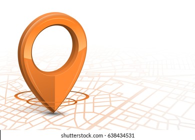 Gps.Gps high tech icon orange color dropping in street map on white background.vector illustration