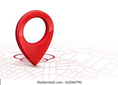 Gps icon 3D red color  dropping on street map in whitebackground.vector illustration
