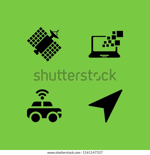 gps icon. 4\
gps set with satellite, driverless car, navigation and monitor\
vector icons for web and mobile\
app