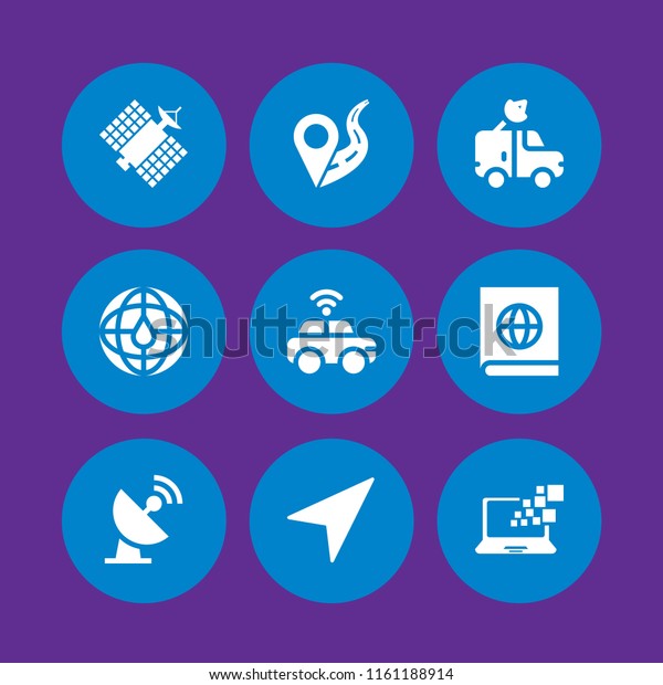 gps icon. 9\
gps set with location on road, navigation, monitor and satellite\
vector icons for web and mobile\
app