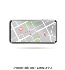 gps icon A to B showing in street map on mobile screen isolate white background.vector illustration