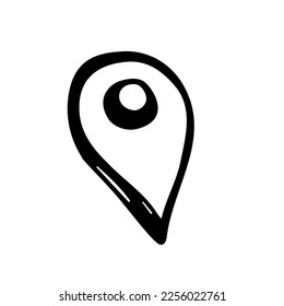 GPS icon. Black and white sketch, logo, clipart, template, button, pointer, map. Vector image drawn by hand.